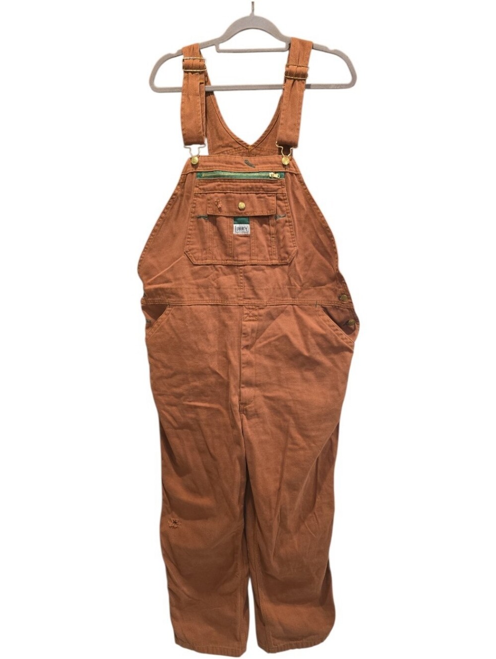 Liberty Bib Overalls Men's 44x28 Brown Duck Canvas Carpenter Damaged